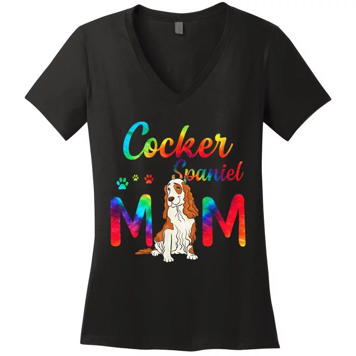 Cocker Spaniel Mom Tie Dye Dog Mom Mothers Day Women's V-Neck T-Shirt