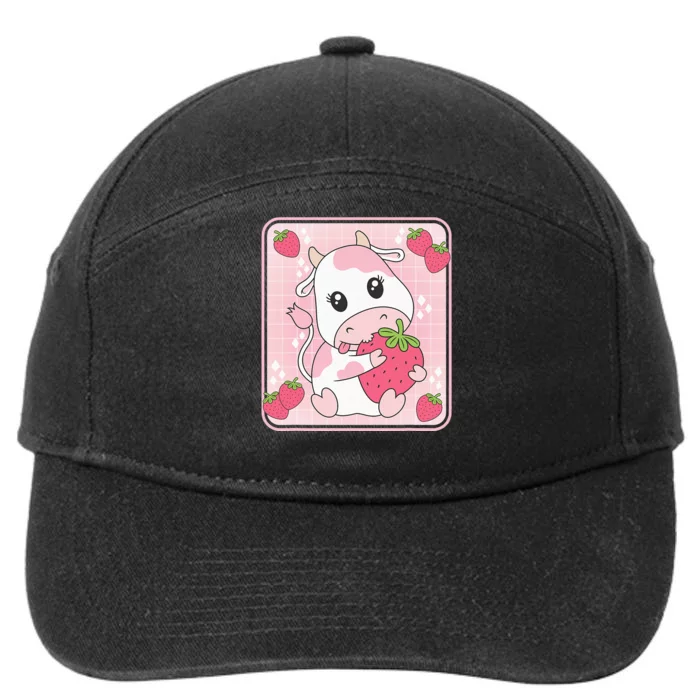 Cute Strawberry Milk Pink Cow Kawaii Aesthetic 7-Panel Snapback Hat