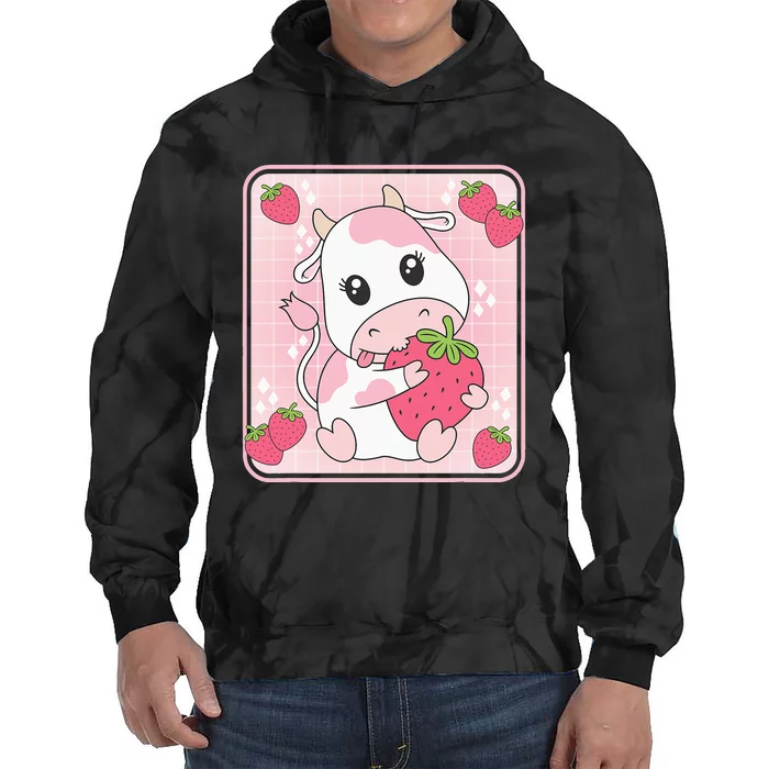 Cute Strawberry Milk Pink Cow Kawaii Aesthetic Tie Dye Hoodie