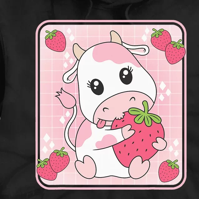 Cute Strawberry Milk Pink Cow Kawaii Aesthetic Tie Dye Hoodie