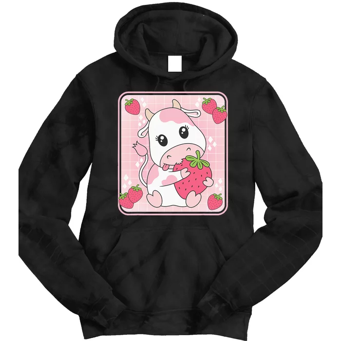 Cute Strawberry Milk Pink Cow Kawaii Aesthetic Tie Dye Hoodie