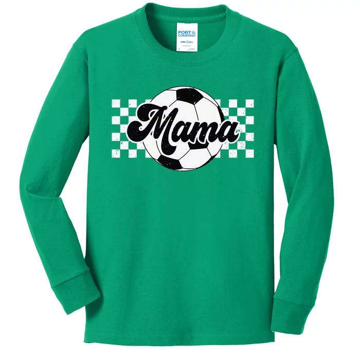 Checkered Soccer Mama Retro Soccer Mom Soccer Season Kids Long Sleeve Shirt