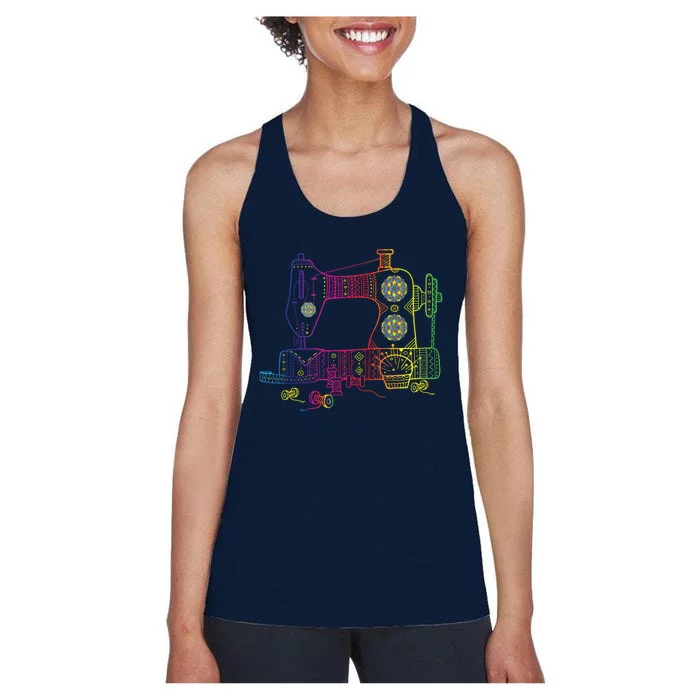 Colorful Sewing Machine Quilter Quilting Seamstress Women's Racerback Tank