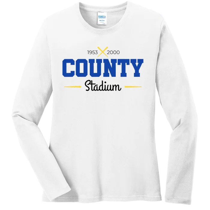 County Stadium Milwaukee Baseball Ladies Long Sleeve Shirt