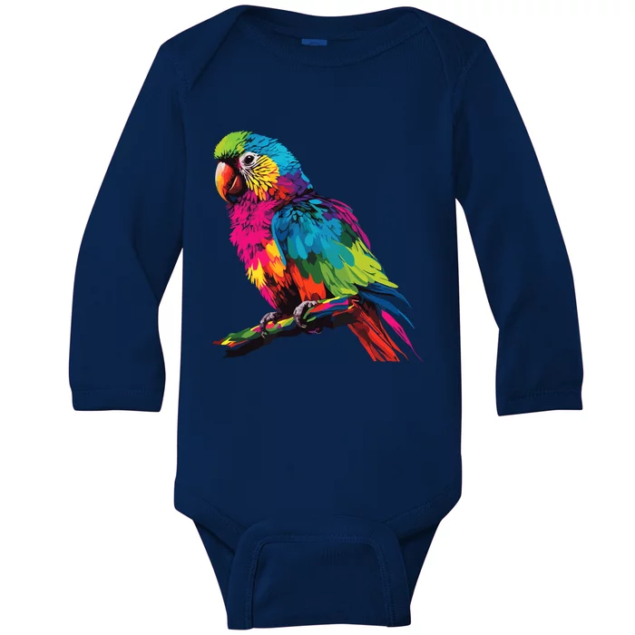 Colorful Scarlet Macaw Parrot Bird For Lover Birdwatching Baby Long Sleeve Bodysuit