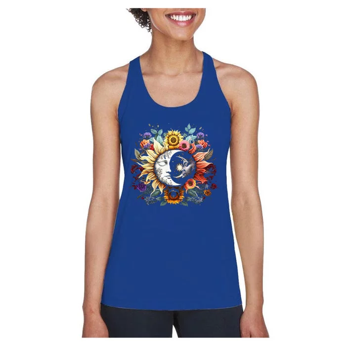 C.elestial Sun Moon Stars Floral Boho L.unar Solar A.stronomy Women's Racerback Tank