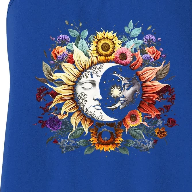 C.elestial Sun Moon Stars Floral Boho L.unar Solar A.stronomy Women's Racerback Tank