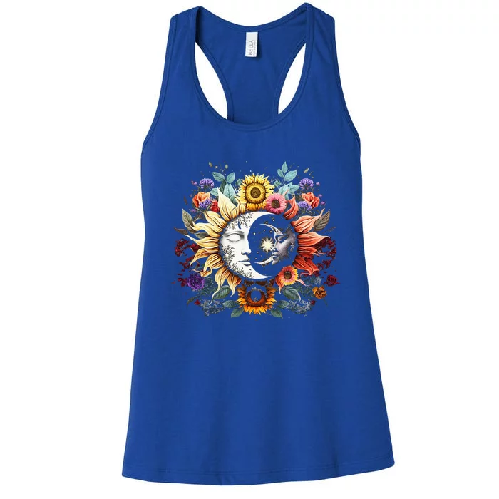 C.elestial Sun Moon Stars Floral Boho L.unar Solar A.stronomy Women's Racerback Tank