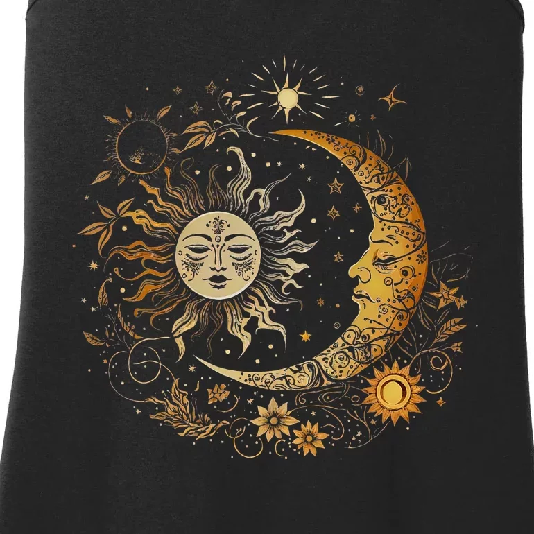 Celestial Sun Moon Flower Astrology Moon Phases Ladies Essential Tank