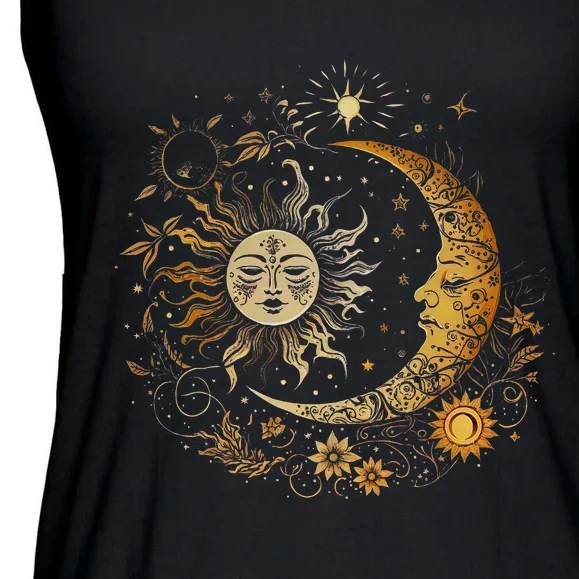 Celestial Sun Moon Flower Astrology Moon Phases Ladies Essential Flowy Tank