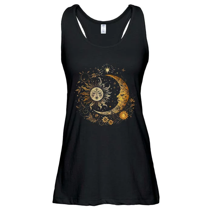 Celestial Sun Moon Flower Astrology Moon Phases Ladies Essential Flowy Tank