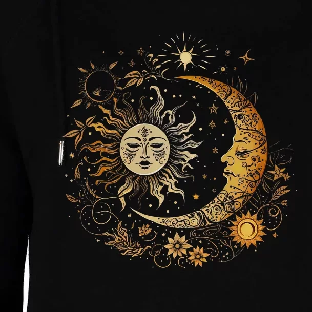 Celestial Sun Moon Flower Astrology Moon Phases Womens Funnel Neck Pullover Hood