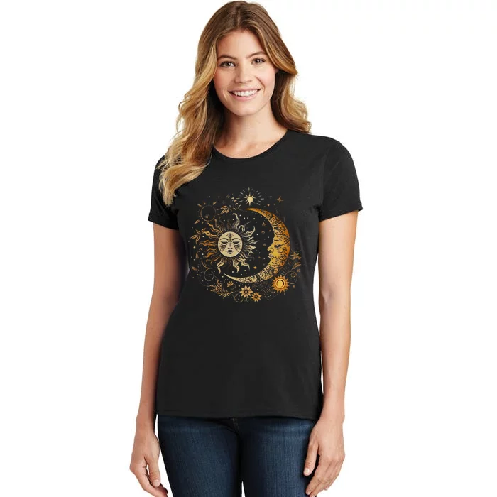 Celestial Sun Moon Flower Astrology Moon Phases Women's T-Shirt