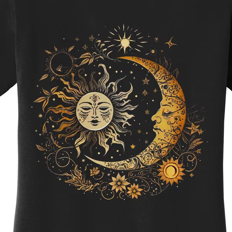 Celestial Sun Moon Flower Astrology Moon Phases Women's T-Shirt