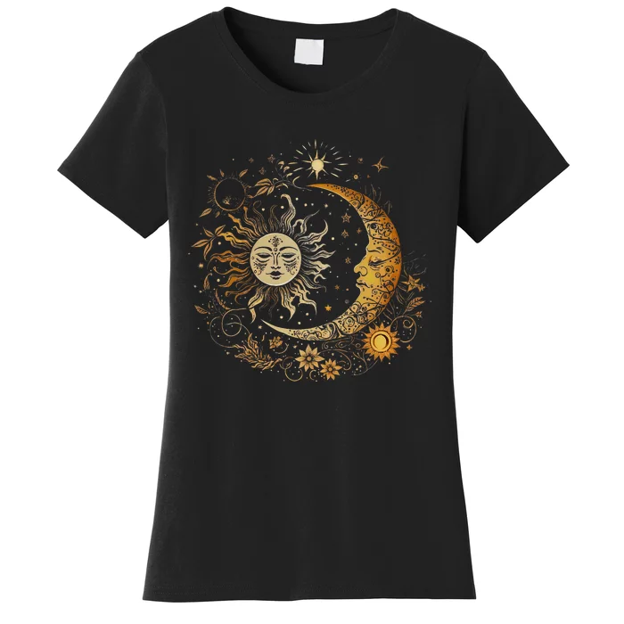 Celestial Sun Moon Flower Astrology Moon Phases Women's T-Shirt