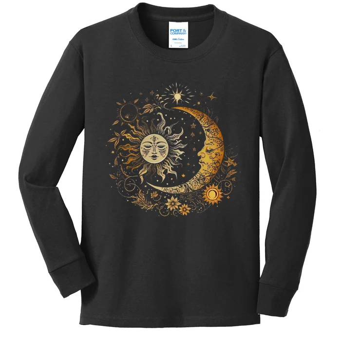 Celestial Sun Moon Flower Astrology Moon Phases Kids Long Sleeve Shirt