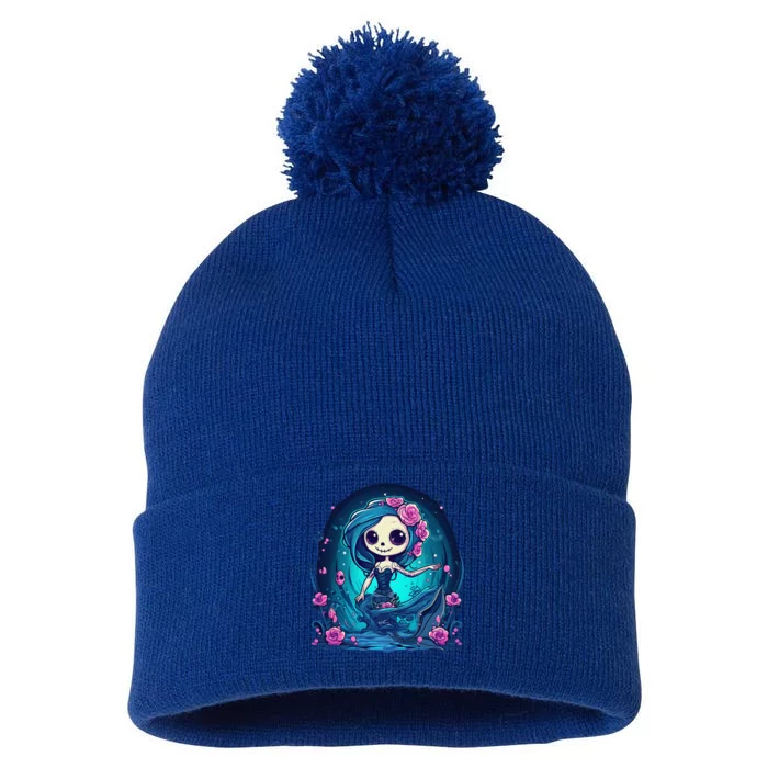 Cute Skeleton Mermaid Halloween Pom Pom 12in Knit Beanie