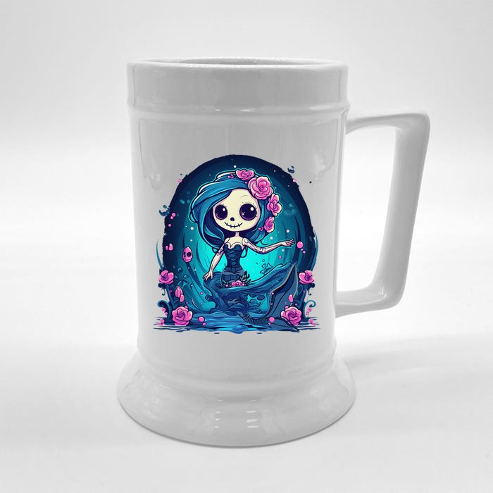 Cute Skeleton Mermaid Halloween Front & Back Beer Stein