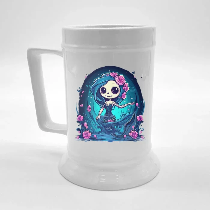 Cute Skeleton Mermaid Halloween Front & Back Beer Stein