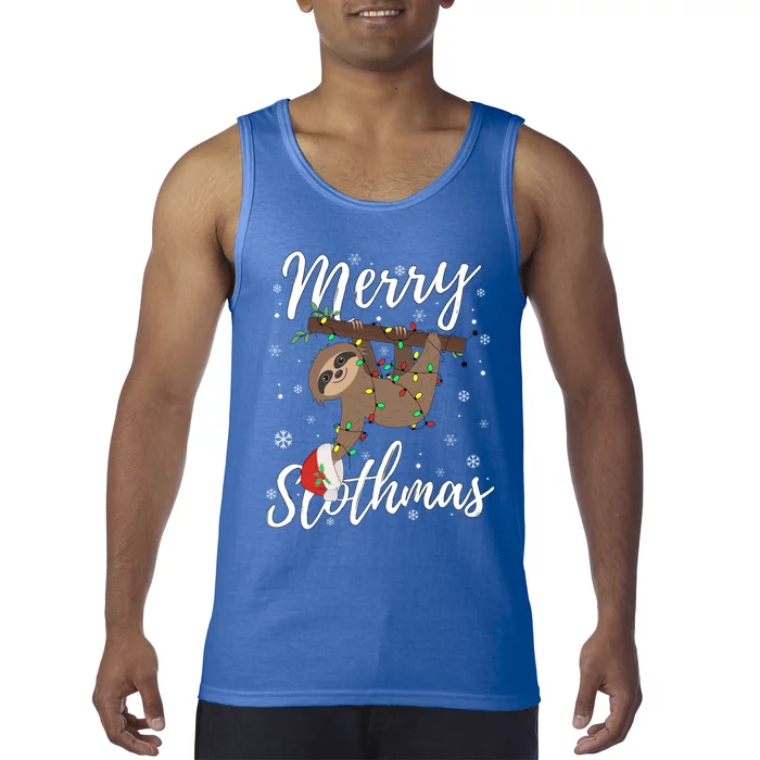 Christmas Sloth Merry Slothmas Wrapped In Christmas Lights Gift Tank Top