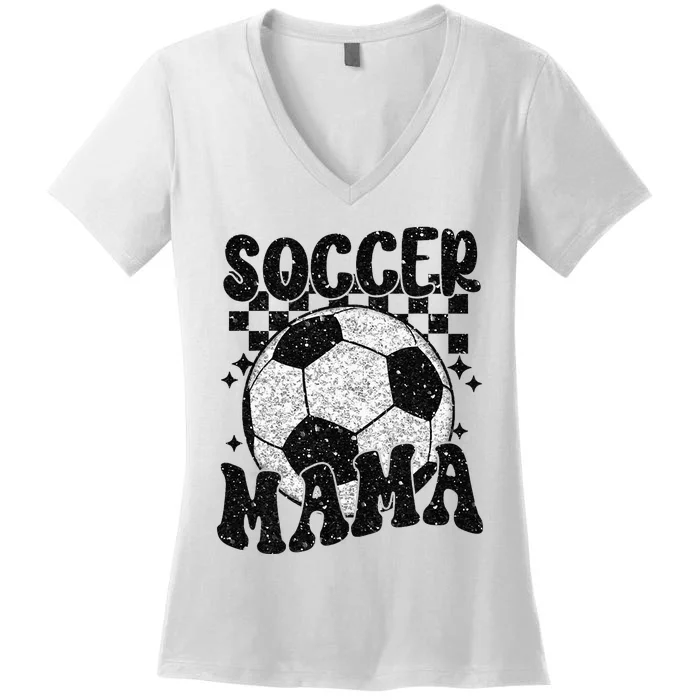 Checkered Soccer Mama Retro Soccer Mom Soccer Season Women's V-Neck T-Shirt