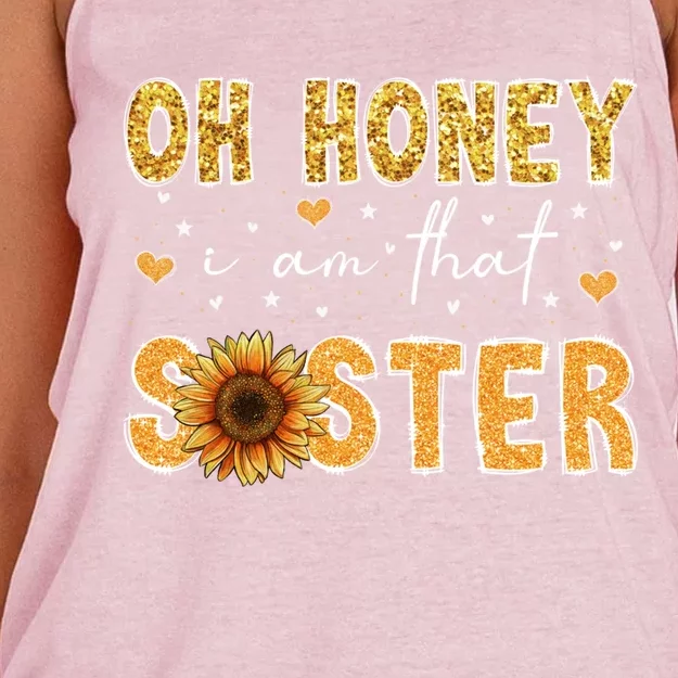 Cute Sunflower Mothers Day Oh Honey I Am That Sister Gift Women's Knotted Racerback Tank