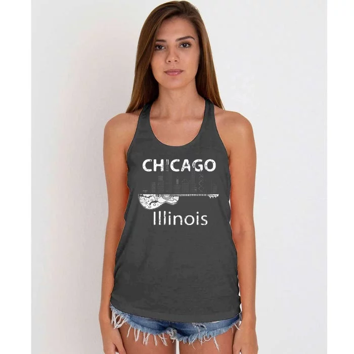 Chicago Souvenir Men Illinois Music Electric Guitar Women's Knotted Racerback Tank