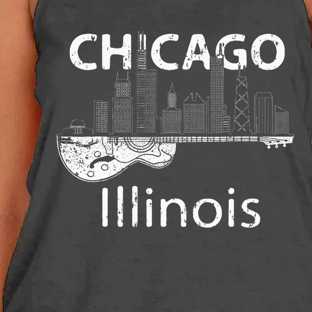 Chicago Souvenir Men Illinois Music Electric Guitar Women's Knotted Racerback Tank