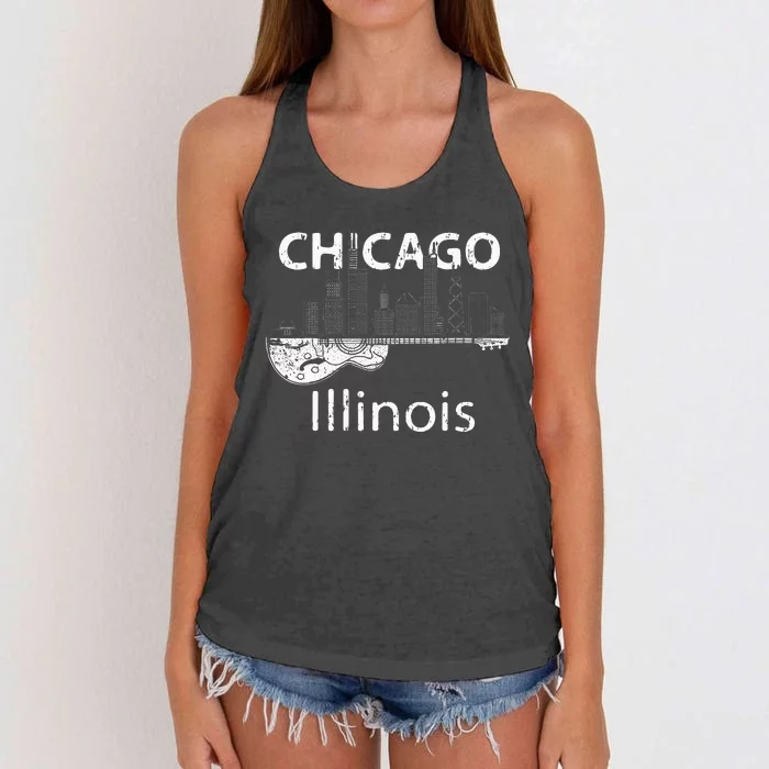 Chicago Souvenir Men Illinois Music Electric Guitar Women's Knotted Racerback Tank