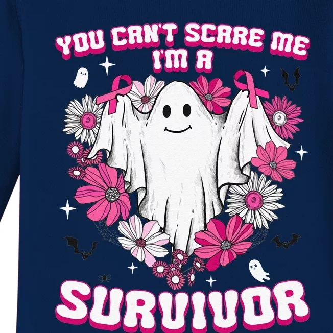 Cant Scare Me Groovy Ghost Halloween Breast Cancer Survivor Baby Long Sleeve Bodysuit