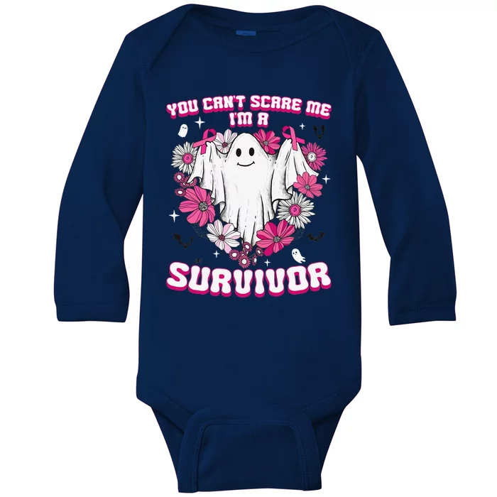 Cant Scare Me Groovy Ghost Halloween Breast Cancer Survivor Baby Long Sleeve Bodysuit