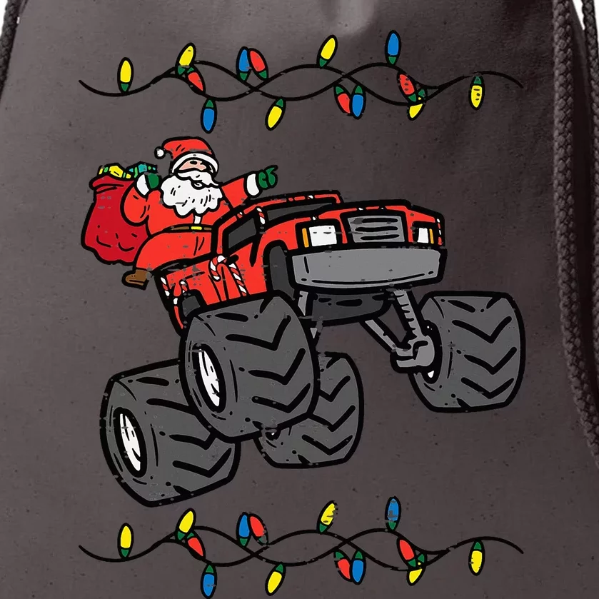 Christmas Santa Monster Truck Xmas Drawstring Bag