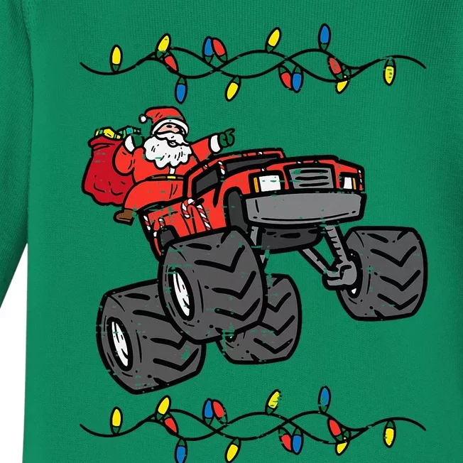 Christmas Santa Monster Truck Xmas Baby Long Sleeve Bodysuit