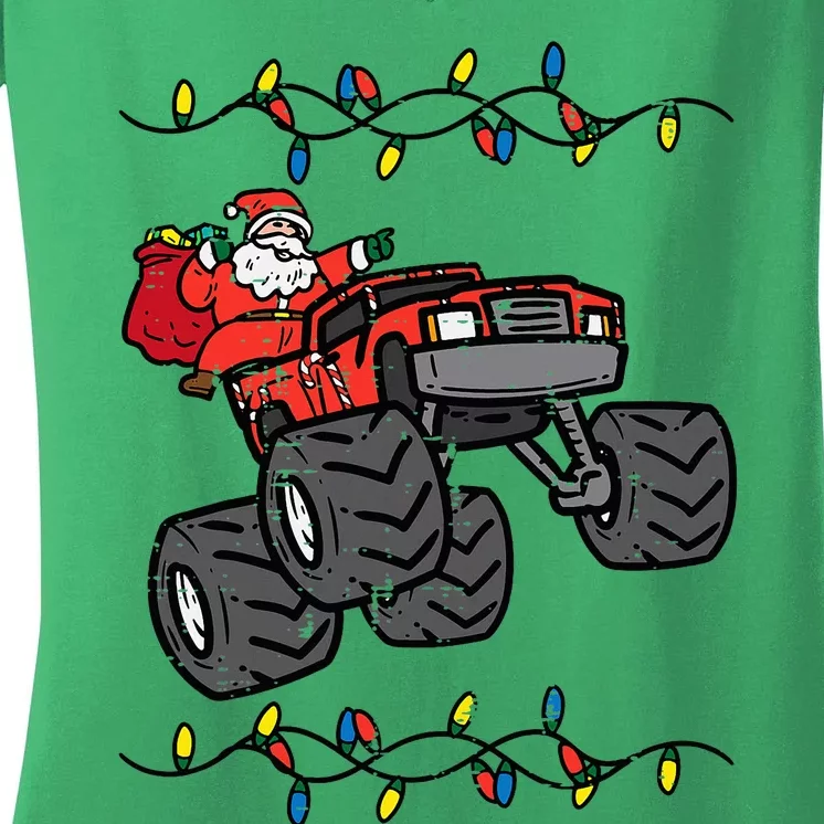 Christmas Santa Monster Truck Xmas Women's V-Neck T-Shirt