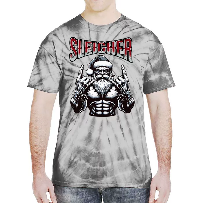 Chistmas Sleigher, Metal Santa Tie-Dye T-Shirt