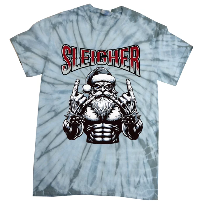 Chistmas Sleigher, Metal Santa Tie-Dye T-Shirt