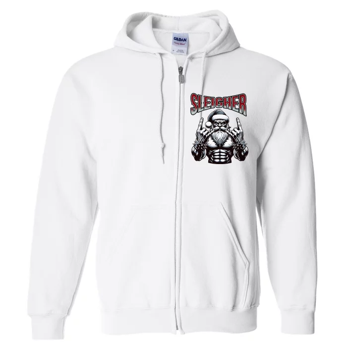 Chistmas Sleigher, Metal Santa Full Zip Hoodie