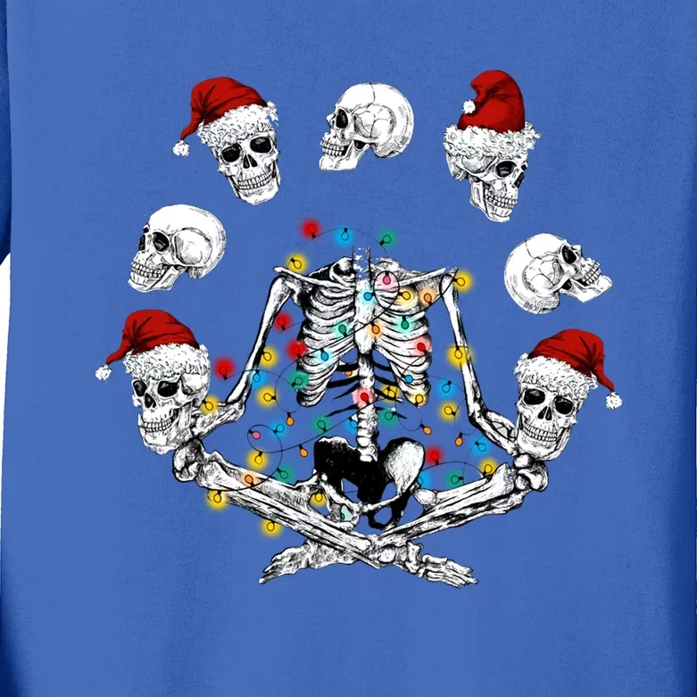 Christmas Skeleton Meditation Santa Skull Yoga Meditation Gift Kids Long Sleeve Shirt