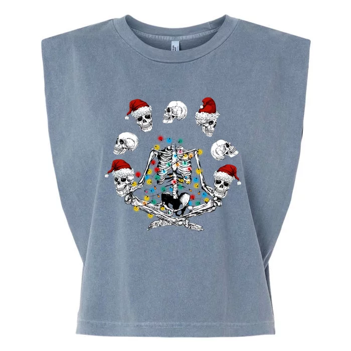 Christmas Skeleton Meditation Santa Skull Yoga Meditation Gift Garment-Dyed Women's Muscle Tee