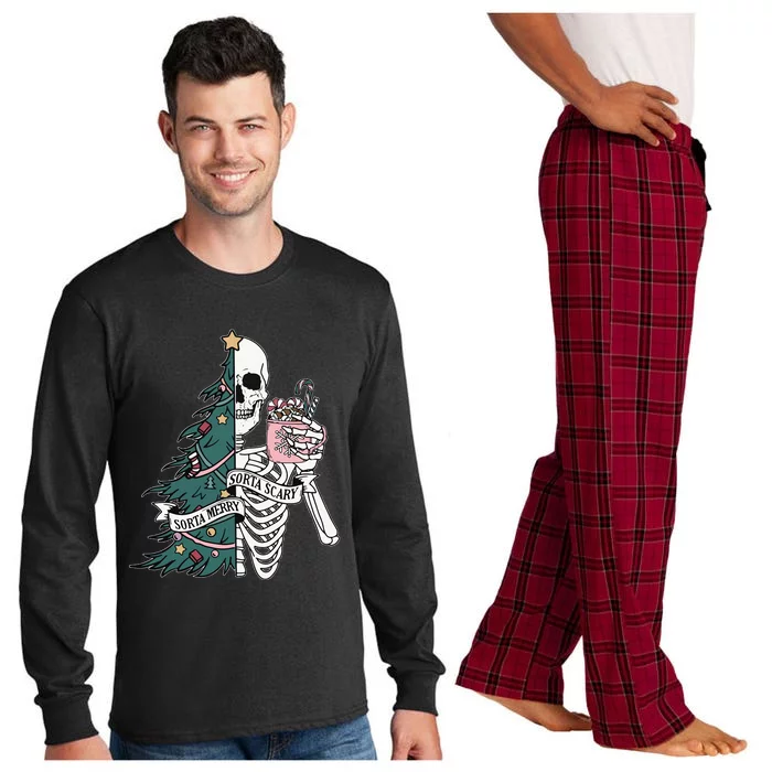 Christmas Sorta Merry Sorta Scary Skeleton Xmas Tree Long Sleeve Pajama Set