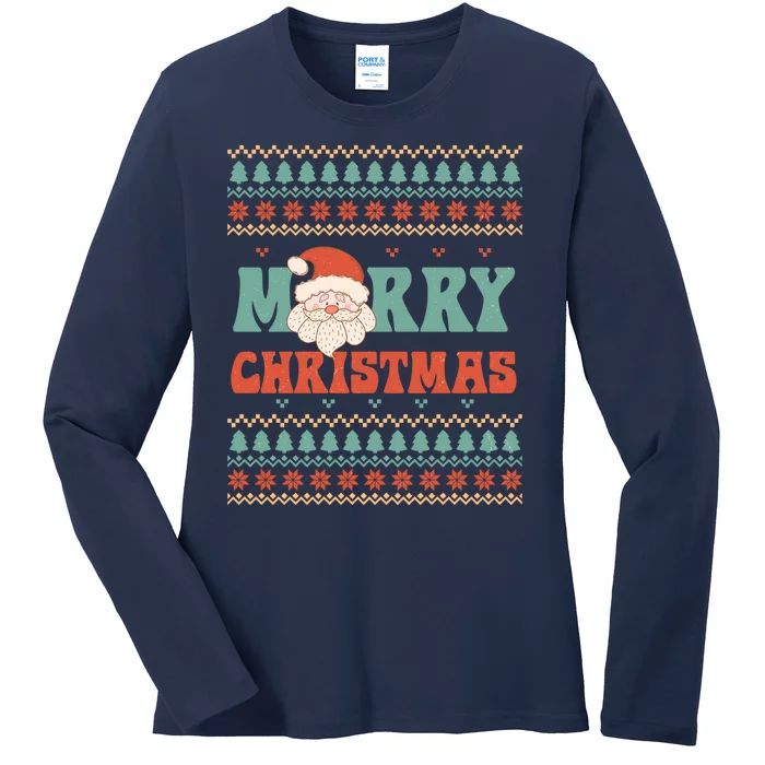 Cute Santa Merry Christmas Ladies Long Sleeve Shirt