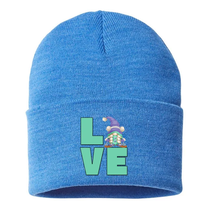 Cute Ski Mom Gnome Graphic And I Love Skiing Great Gift Sustainable Knit Beanie