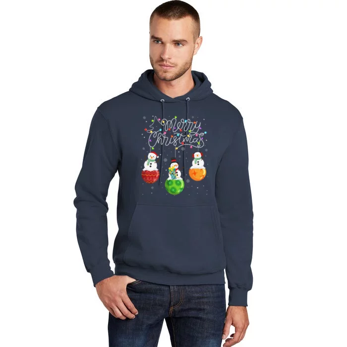 Cute Snowmans Merry Christmas Lights Ornaments Balls Pajama Tall Hoodie