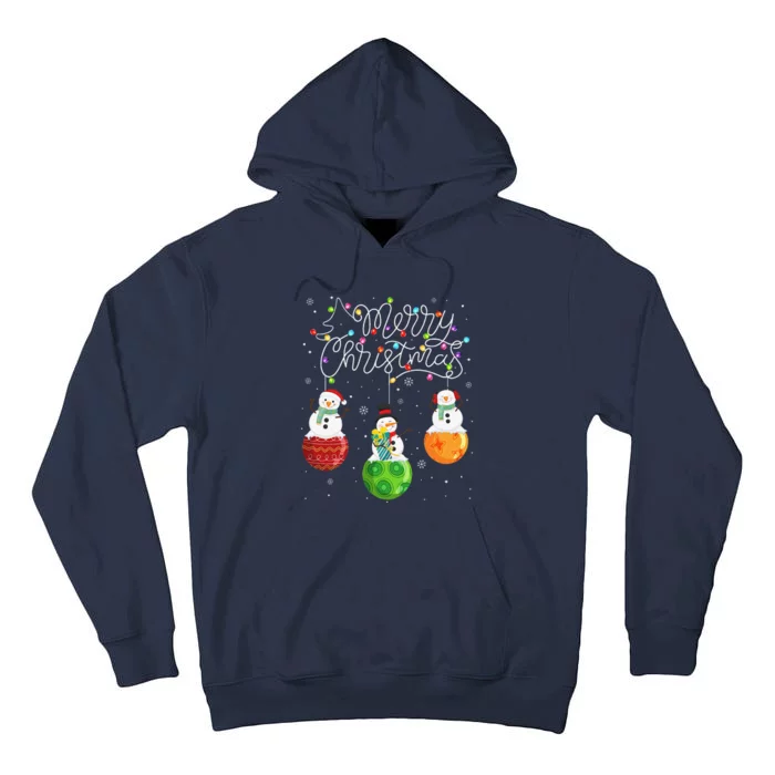 Cute Snowmans Merry Christmas Lights Ornaments Balls Pajama Tall Hoodie