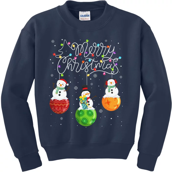 Cute Snowmans Merry Christmas Lights Ornaments Balls Pajama Kids Sweatshirt