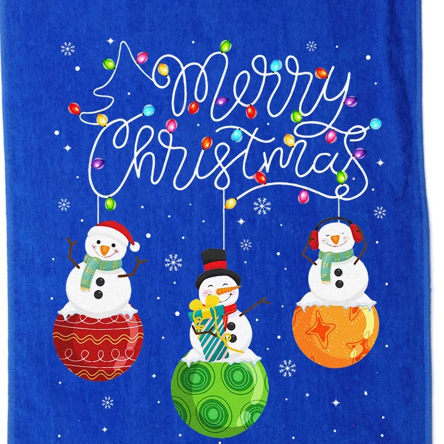 Cute Snowmans Merry Christmas Lights Ornaments Balls Pajama Platinum Collection Golf Towel