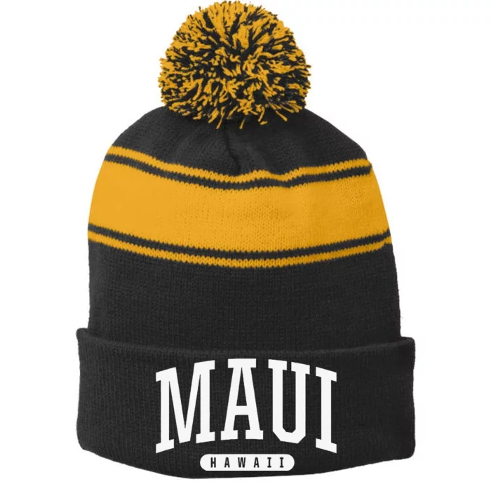 College Style Maui Hawaii Souvenir Gift Stripe Pom Pom Beanie