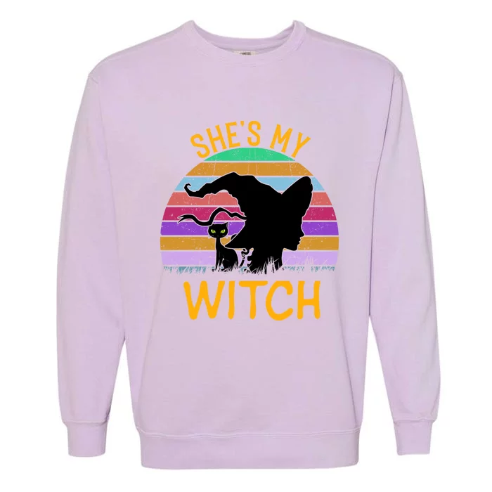 Cool She’S My Witch Couples Halloween Retro Vintage Great Gift Garment-Dyed Sweatshirt