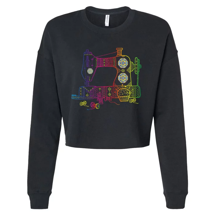 Colorful Sewing Machine Quilter Quilting Seamstress Cropped Pullover Crew