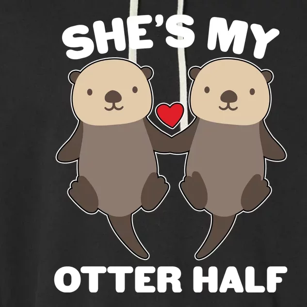 Cute She's My Otter Half Matching Couples Shirt Garment-Dyed Fleece Hoodie